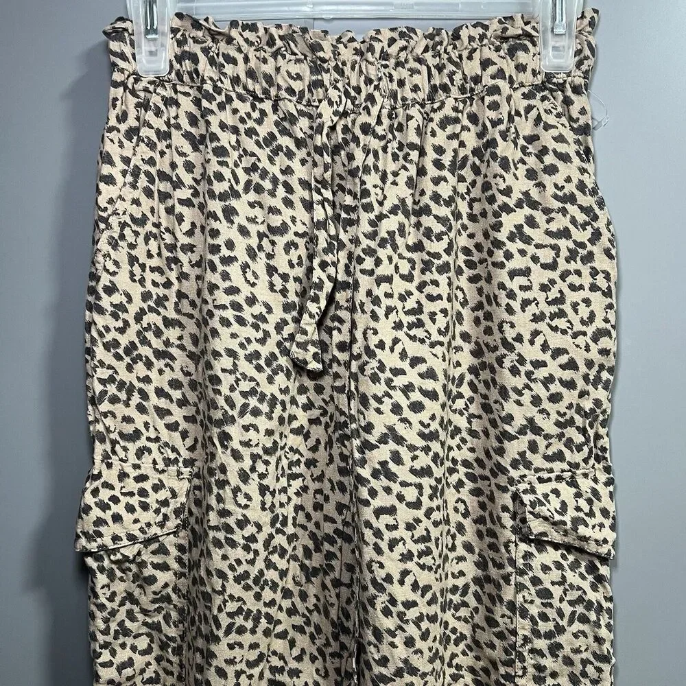 Aerie Cheetah Leopard Print Tapered Cargo Joggers Elastic Waist Brown XS Lounge